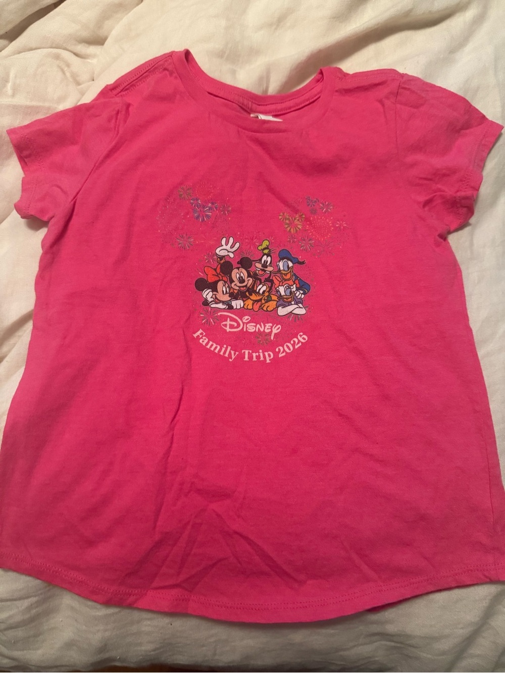 Disney Hot Pink Girls' Short Sleeve Graphic Tee Family trip 2026